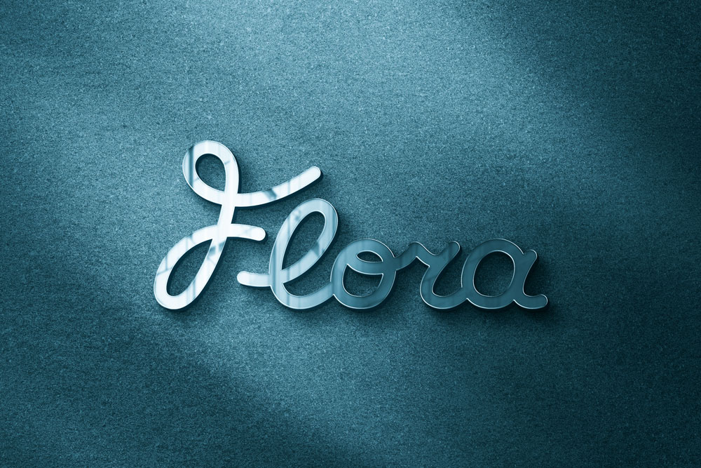 logo Flora in 3D con superficie a specchio